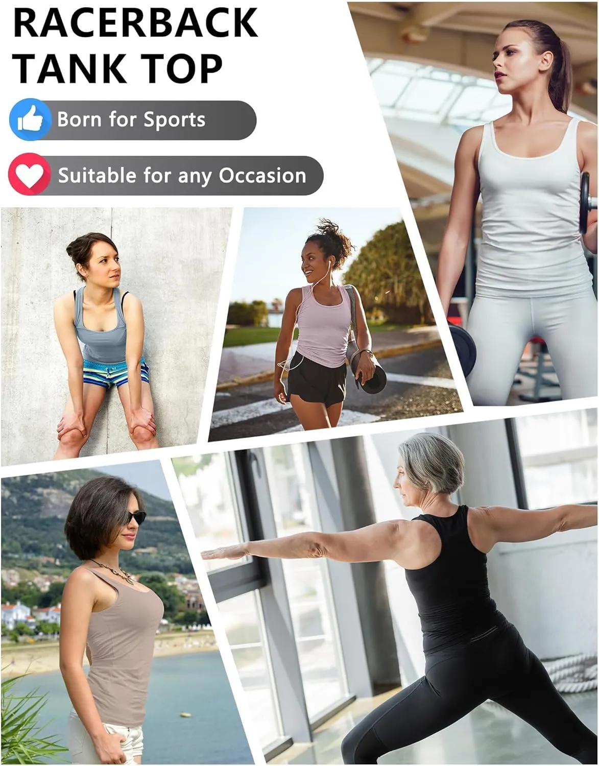 1/6 Pack Women's Workout Racerback Tank Tops Spandex Yoga Athletic Running Gym Sports Crop Tops for Women