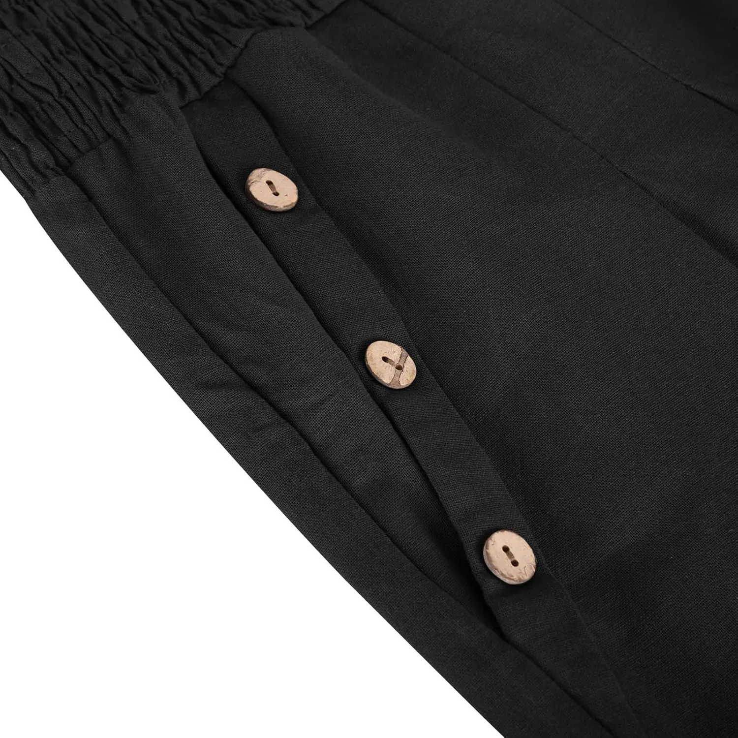 2025 Women Cotton Linen Smocked High Waist Pants Solid Wide Leg Long Pant Casual Lounge Trousers with Pockets