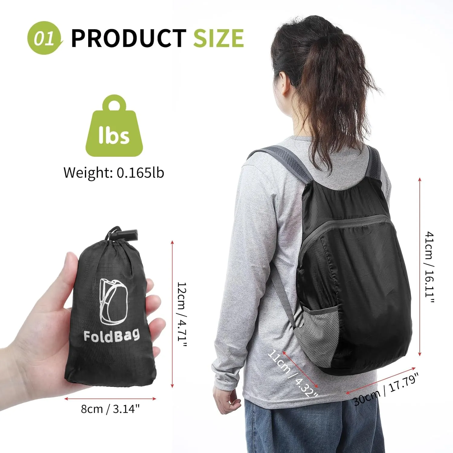 20L Ultra Hiking-Daypack Lightweight Foldable Travel Packable Backpack for Camping Cycling Outdoor,black