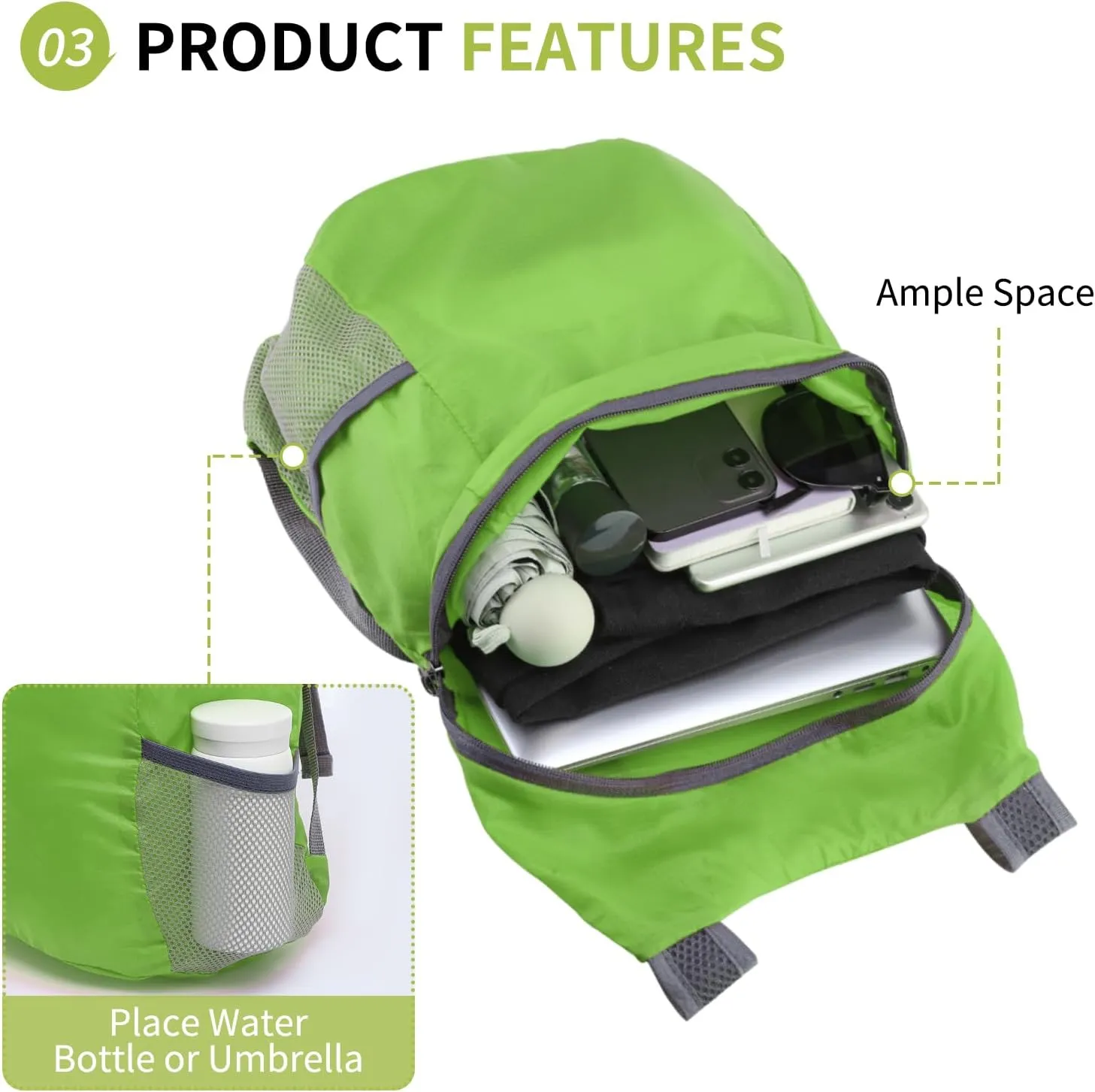 20L Ultra Hiking-Daypack Lightweight Foldable Travel Packable Backpack for Camping Cycling Outdoor,green