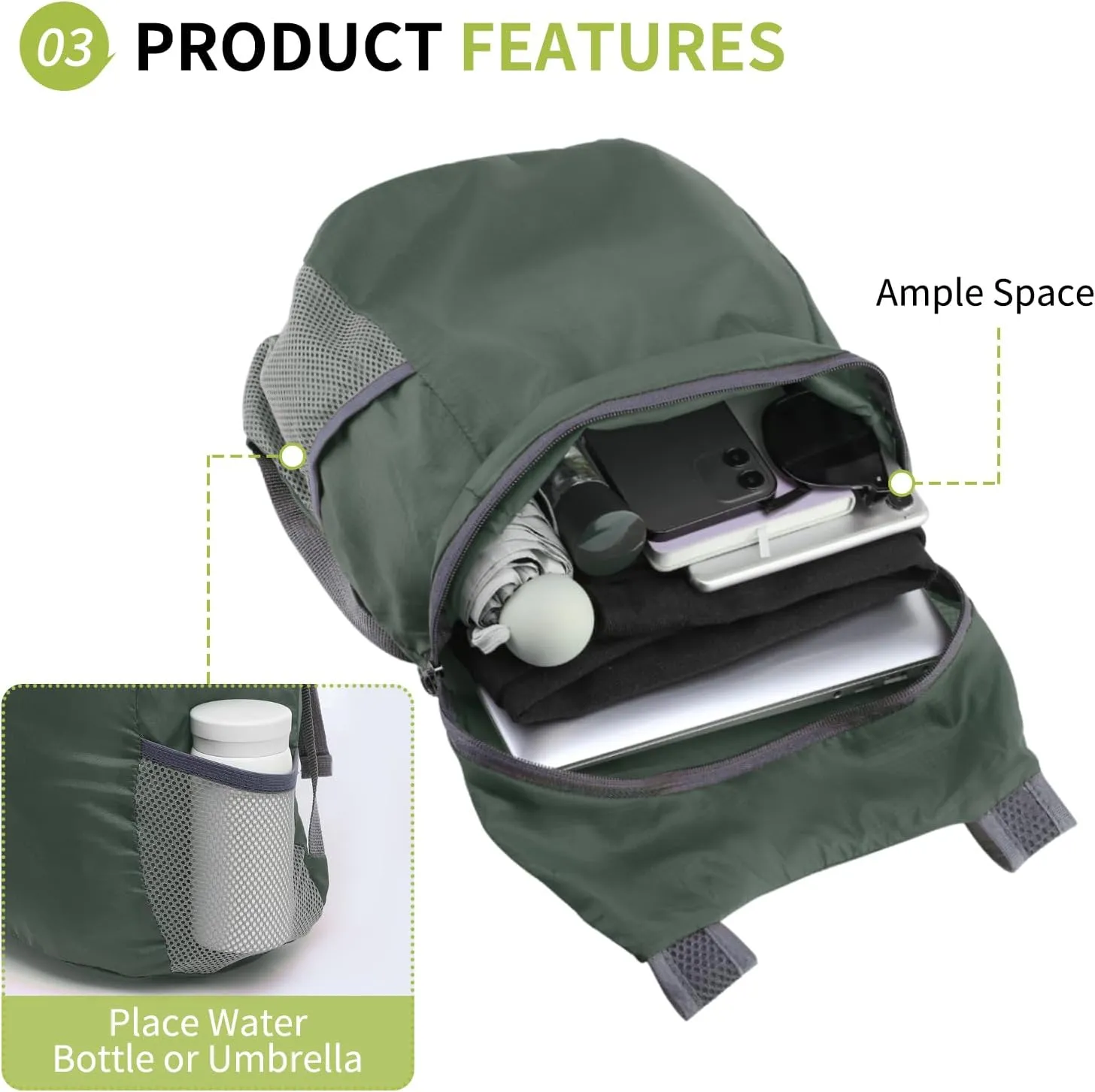 20L Ultra Hiking-Daypack Lightweight Foldable Travel Packable Backpack for Camping Cycling Outdoor,grey