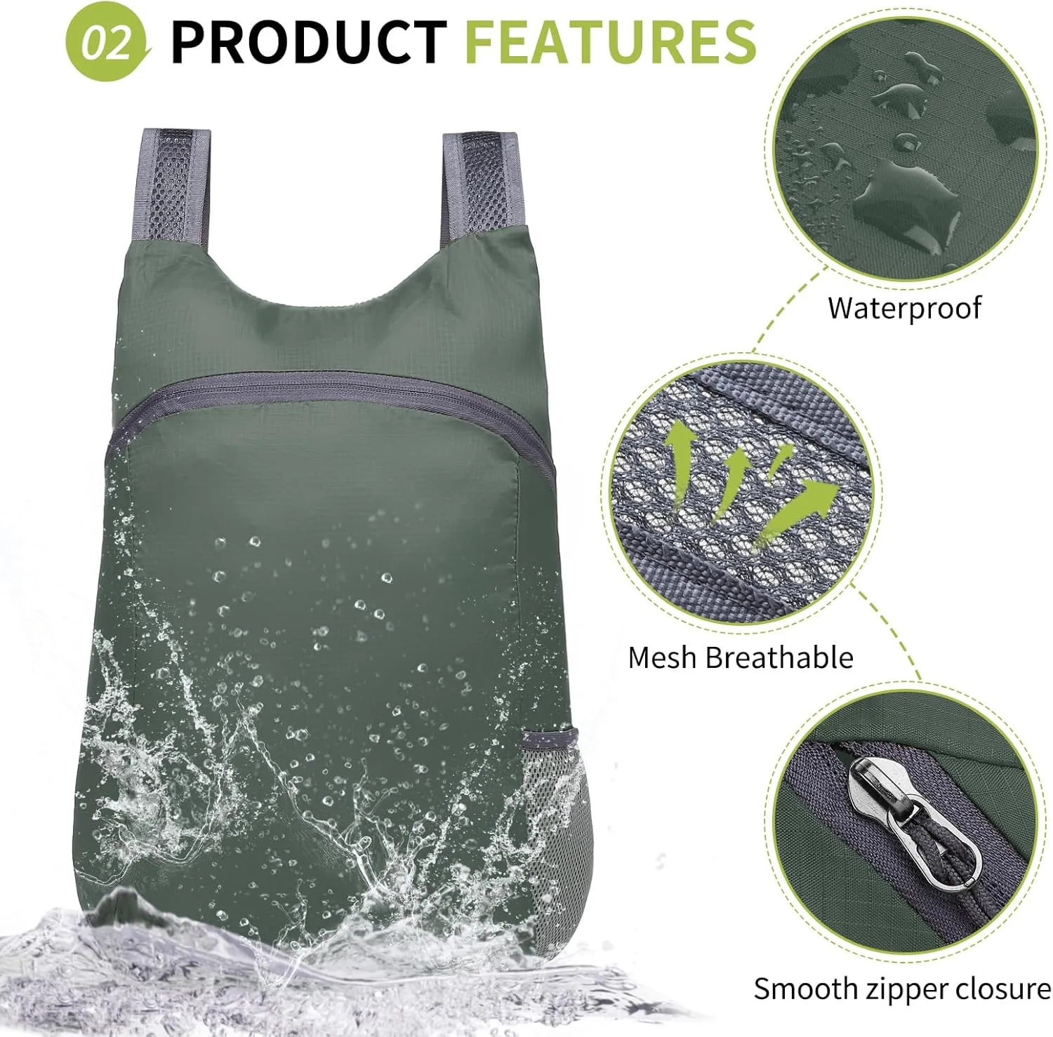 20L Ultra Hiking-Daypack Lightweight Foldable Travel Packable Backpack for Camping Cycling Outdoor,grey