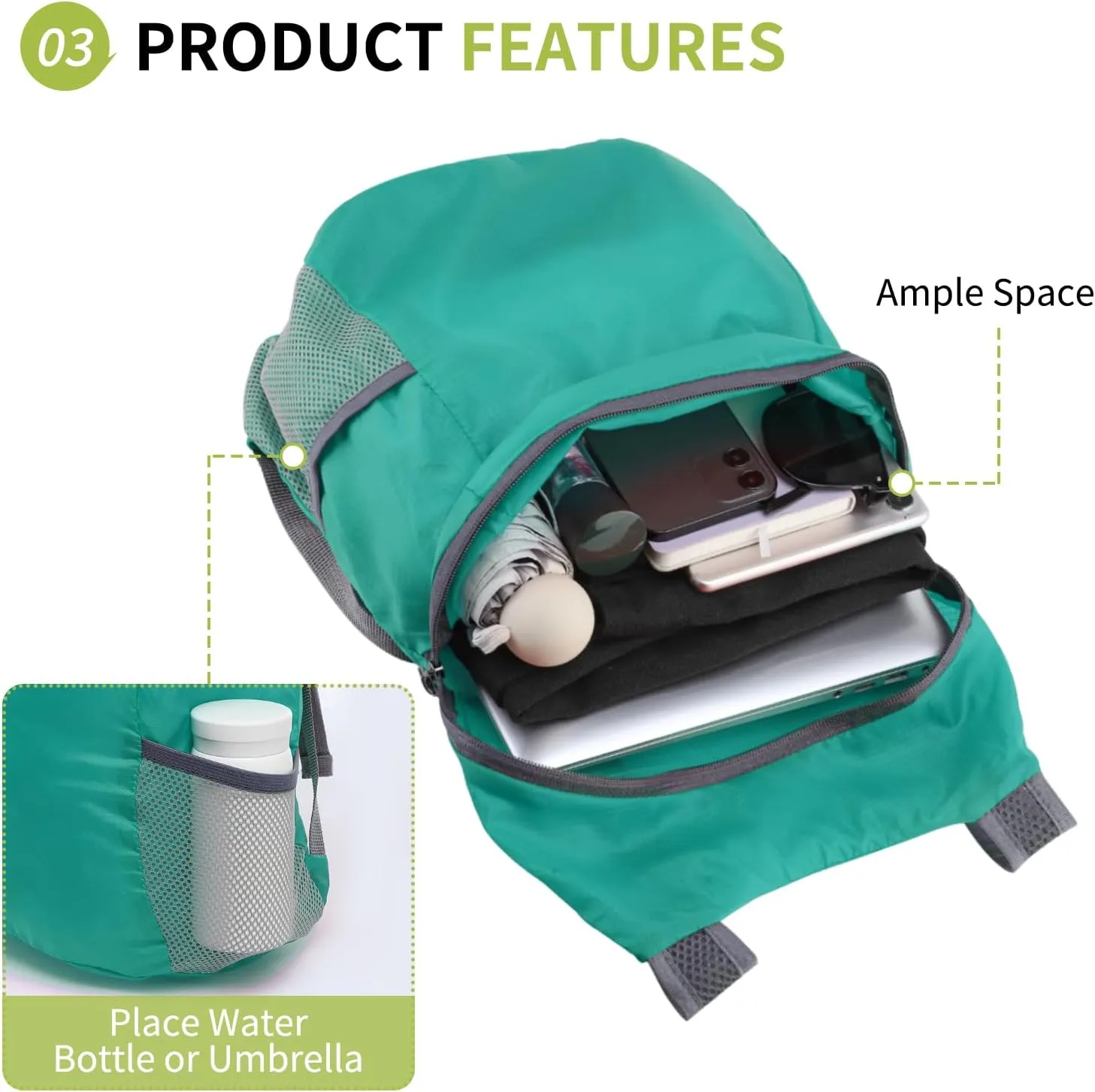 20L Ultra Hiking-Daypack Lightweight Foldable Travel Packable Backpack for Camping Cycling Outdoor,Lake Blue