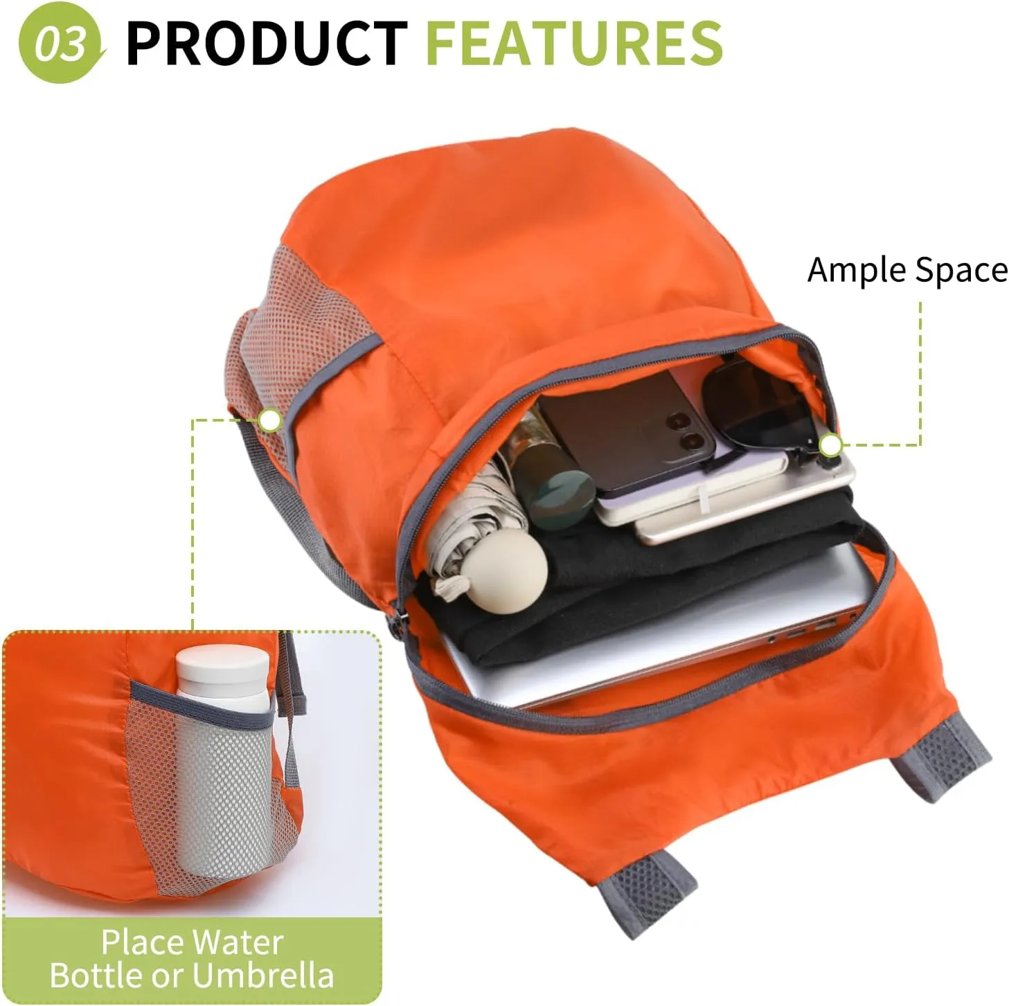 20L Ultra Hiking-Daypack Lightweight Foldable Travel Packable Backpack for Camping Cycling Outdoor,orange