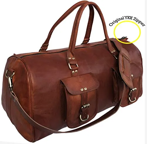 21 Inch Large Leather Duffel Travel Duffle Gym Sports Overnight Weekender Bag
