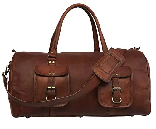 21 Inch Large Leather Duffel Travel Duffle Gym Sports Overnight Weekender Bag