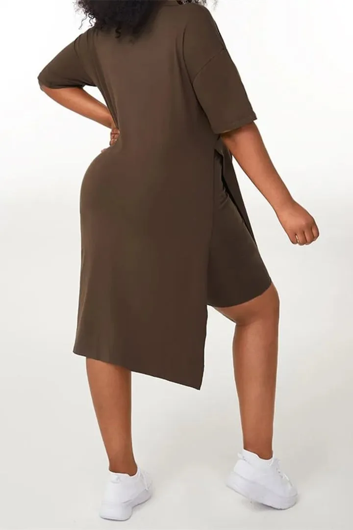 49% DiscountT-shirt and shorts with letter print and split side V-neck, 2-piece set