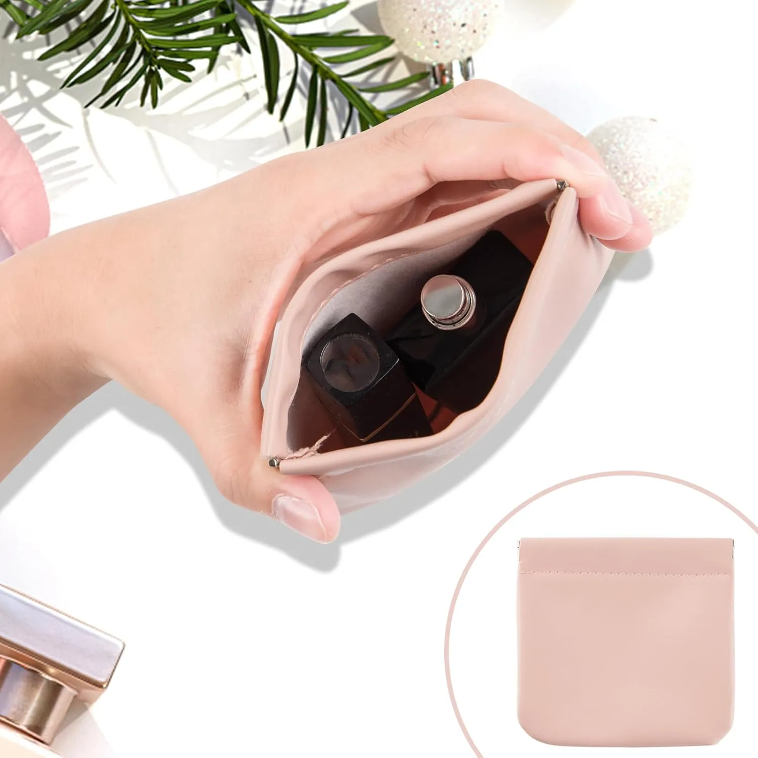 4Pcs Small Makeup Bag, Travel Storage Pouch for Women, Press Buckle Cosmetic Organizer for Lipstick, Jewelry and Purse