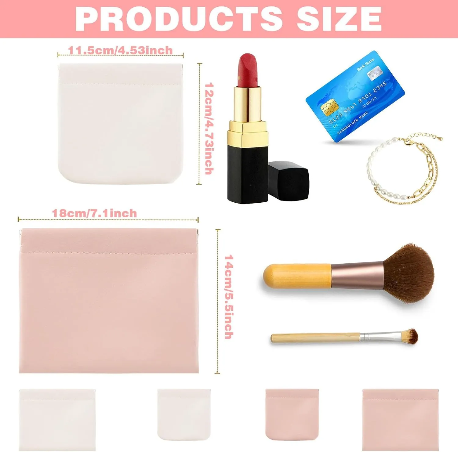 4Pcs Small Makeup Bag, Travel Storage Pouch for Women, Press Buckle Cosmetic Organizer for Lipstick, Jewelry and Purse