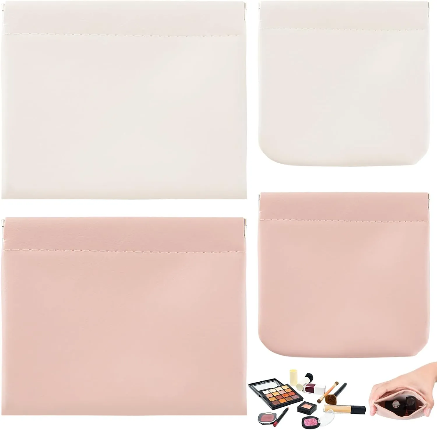 4Pcs Small Makeup Bag, Travel Storage Pouch for Women, Press Buckle Cosmetic Organizer for Lipstick, Jewelry and Purse