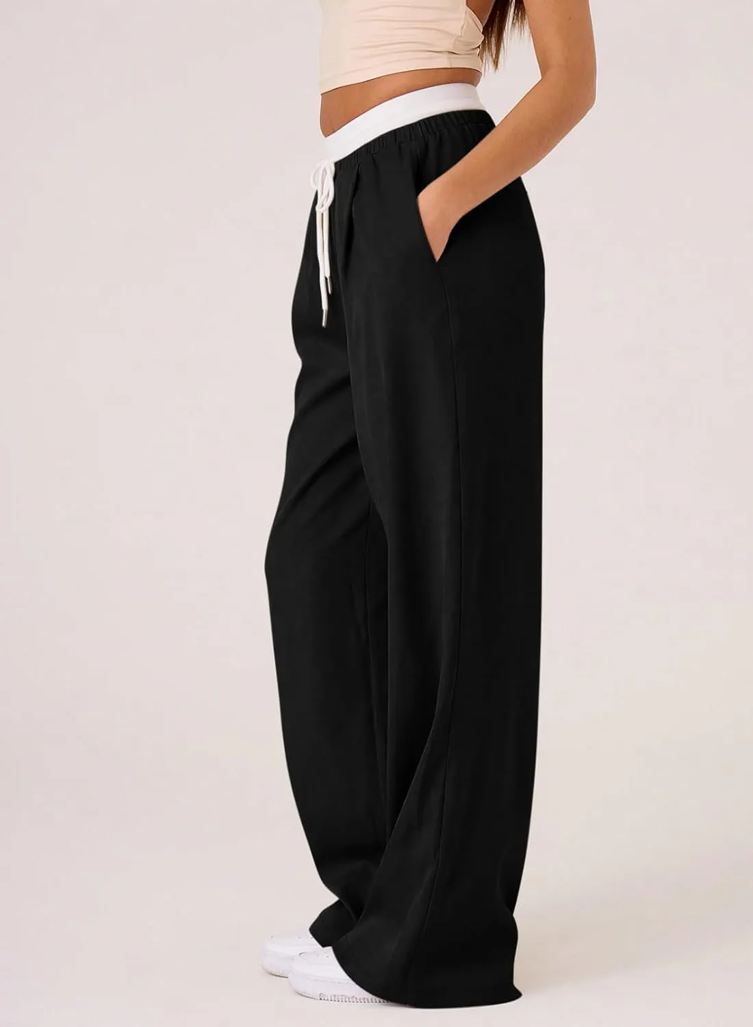 Acelitt Womens Winter Pants 2024 Wide Leg Drawstring Elastic Waist Casual Loose Comfy Trousers with Pockets