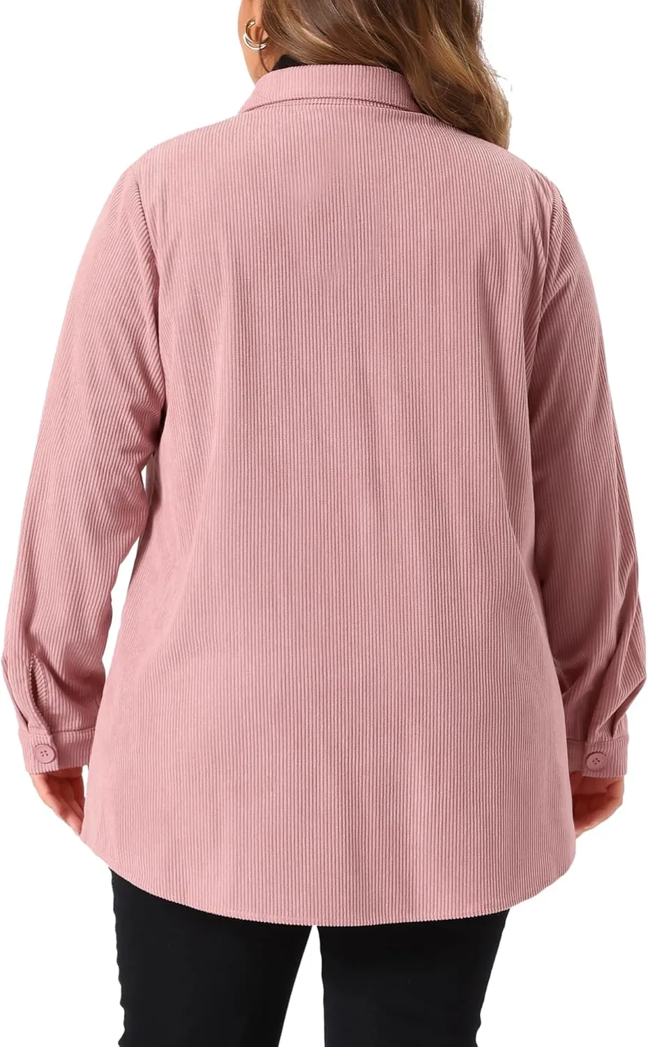 Agnes Orinda Plus Size Corduroy Shacket Jackets for Women Button Down Shirts Pocket Long Sleeves Tops Jacket