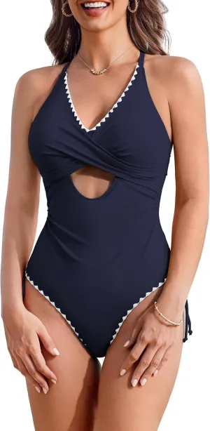 AI'MAGE Women One Piece Swimsuit 2025 Tummy Control Cutout Bathing Suit Wrap Tie Back Swimwear Shell Stitched