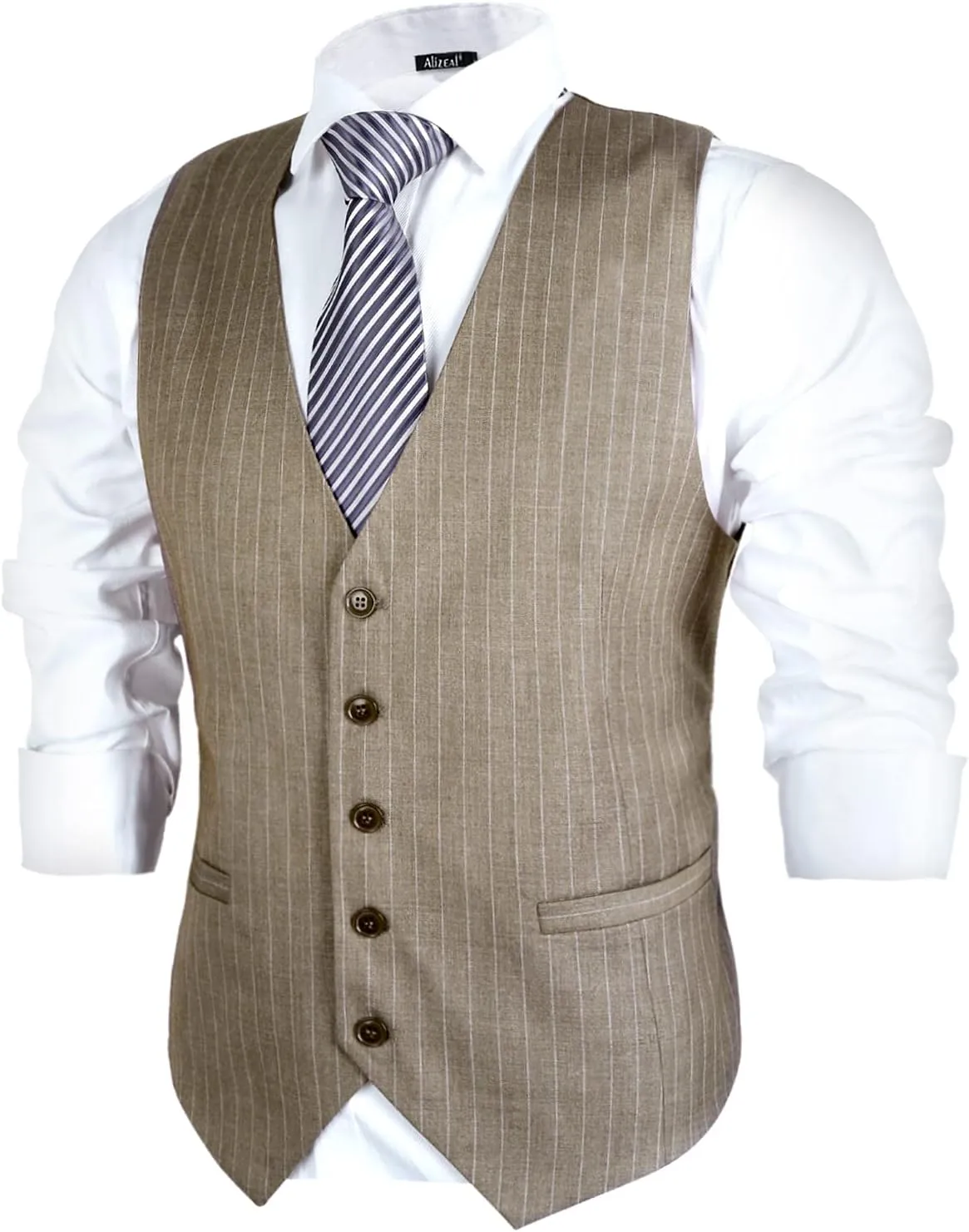 Alizeal Mens Pinstripe Business Suit Vest Formal Dress Tuxedo Waistcoat