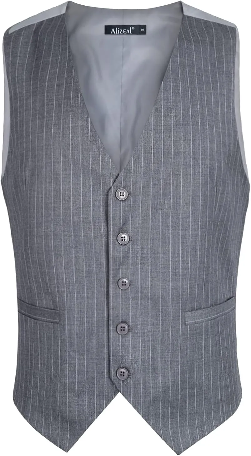 Alizeal Mens Pinstripe Business Suit Vest Formal Dress Tuxedo Waistcoat