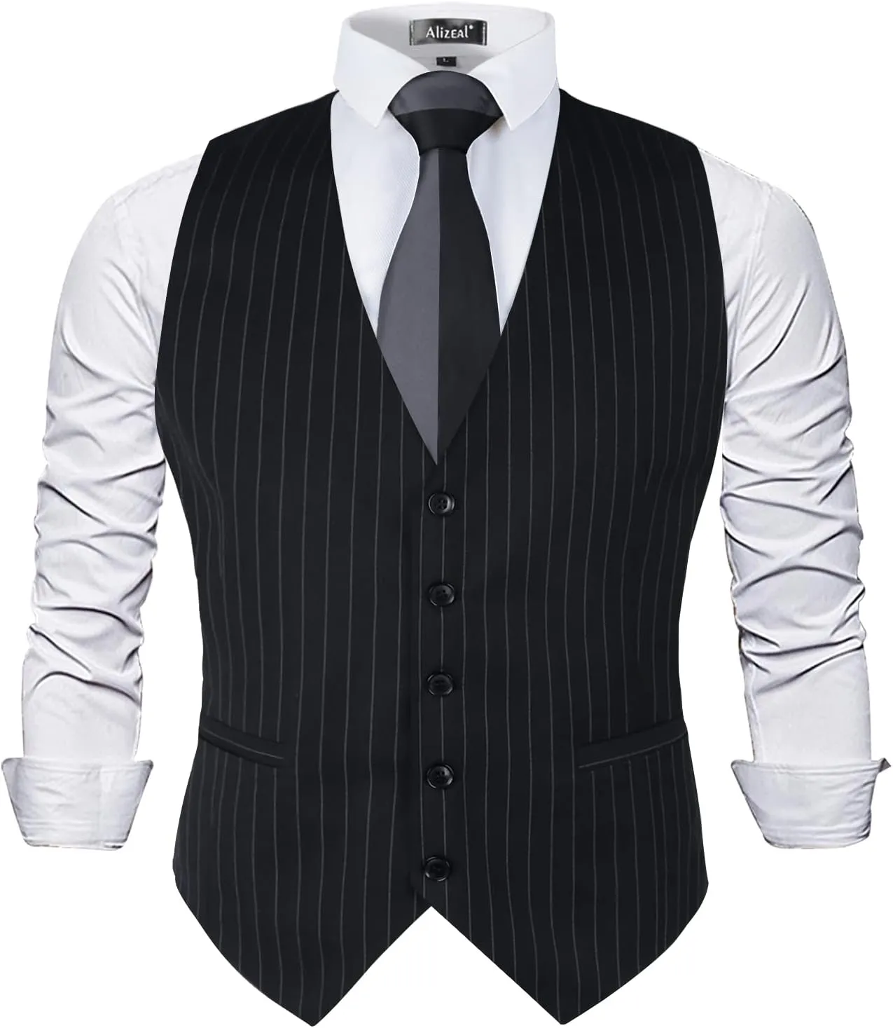 Alizeal Mens Pinstripe Business Suit Vest Formal Dress Tuxedo Waistcoat