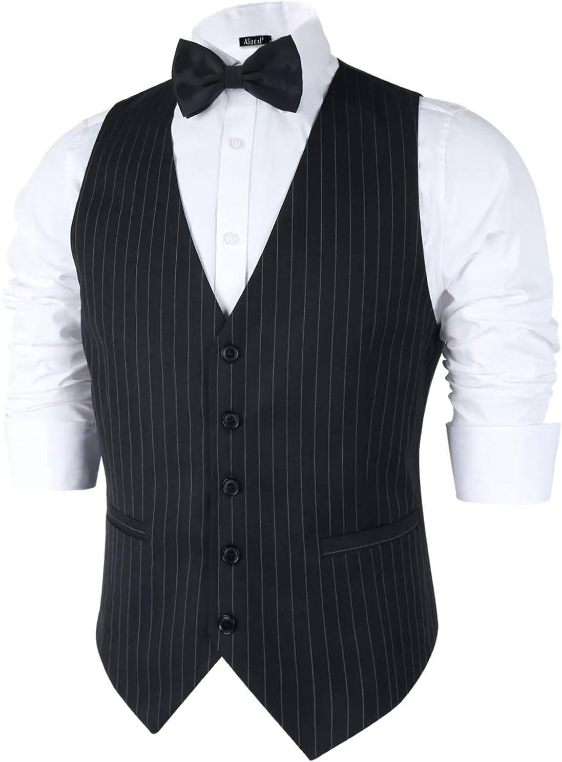 Alizeal Mens Pinstripe Business Suit Vest Formal Dress Tuxedo Waistcoat