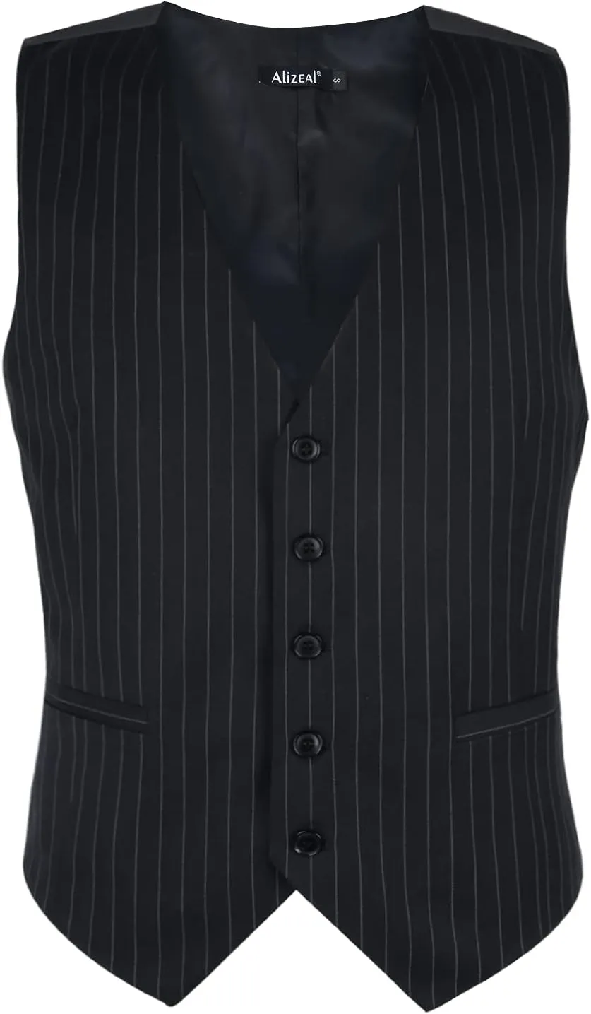 Alizeal Mens Pinstripe Business Suit Vest Formal Dress Tuxedo Waistcoat
