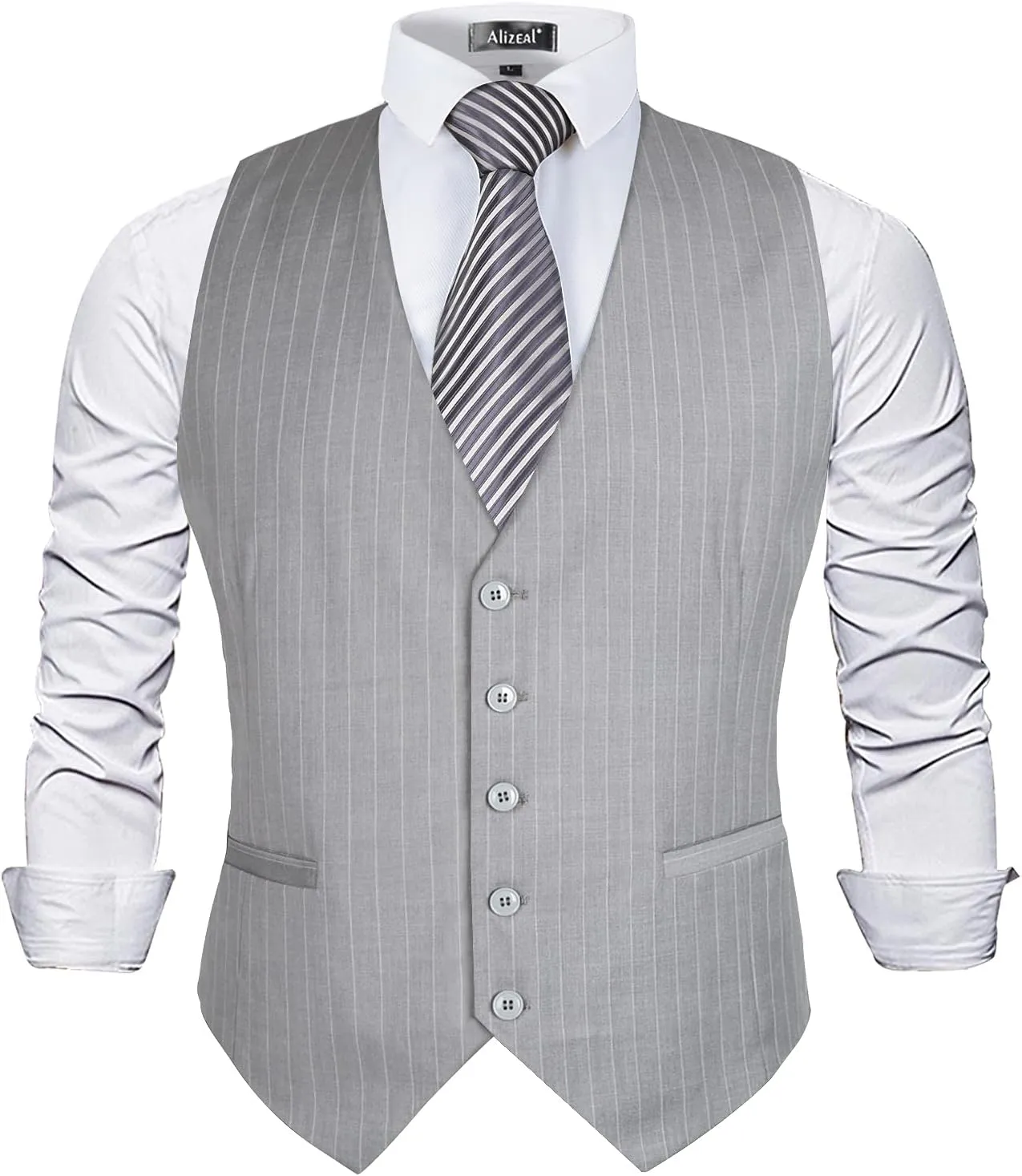 Alizeal Mens Pinstripe Business Suit Vest Formal Dress Tuxedo Waistcoat
