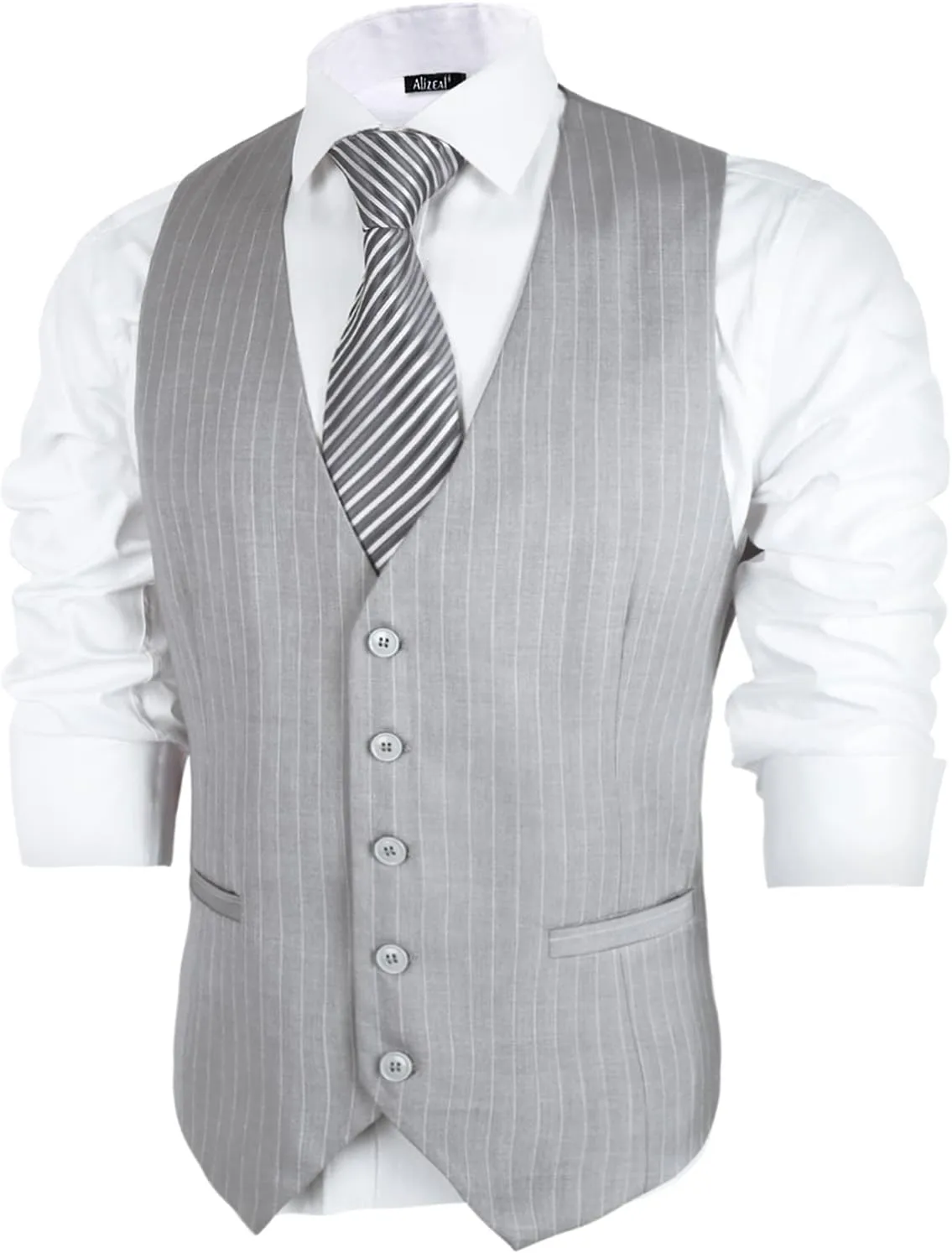 Alizeal Mens Pinstripe Business Suit Vest Formal Dress Tuxedo Waistcoat