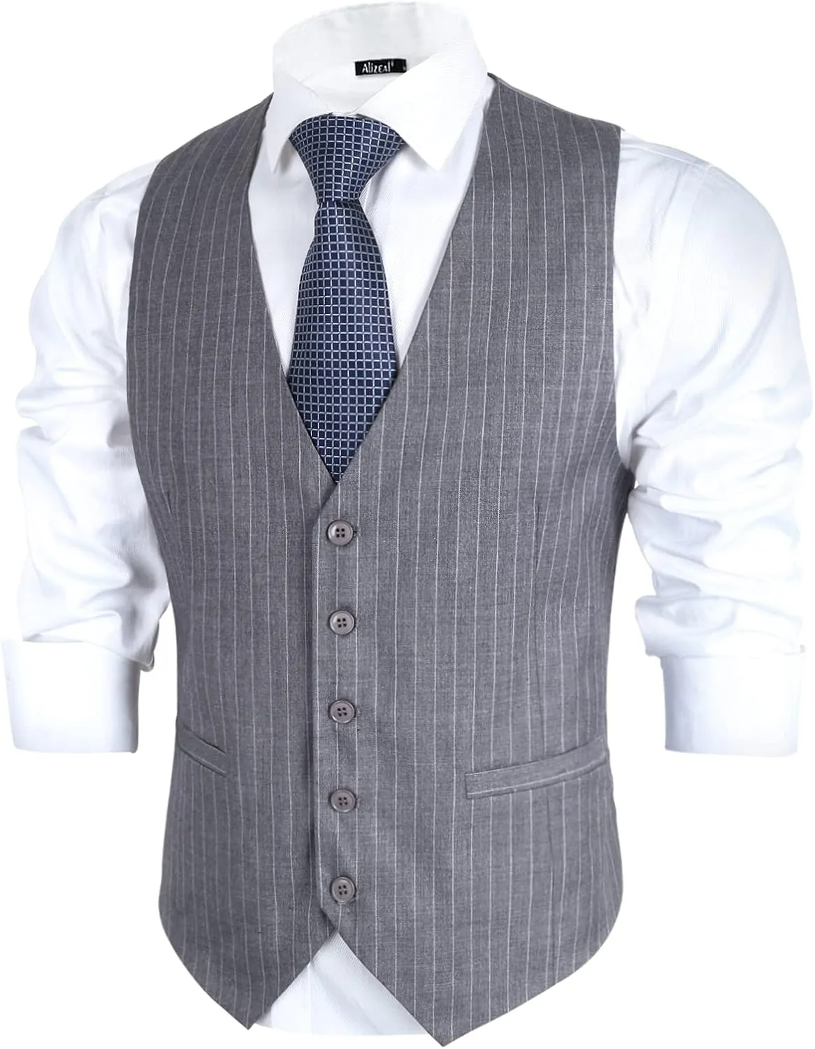 Alizeal Mens Pinstripe Business Suit Vest Formal Dress Tuxedo Waistcoat