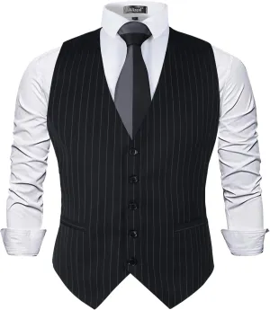 Alizeal Mens Pinstripe Business Suit Vest Formal Dress Tuxedo Waistcoat
