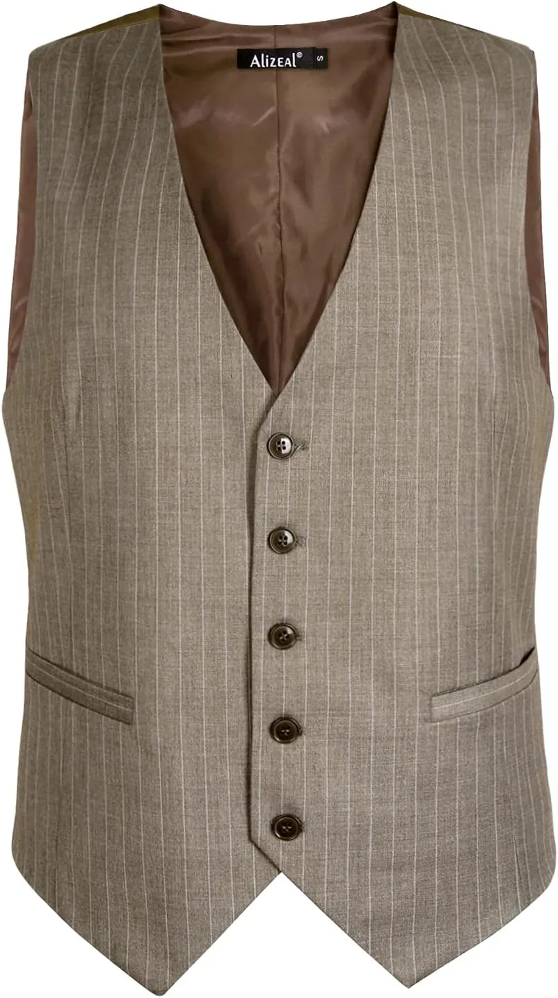 Alizeal Mens Pinstripe Business Suit Vest Formal Dress Tuxedo Waistcoat