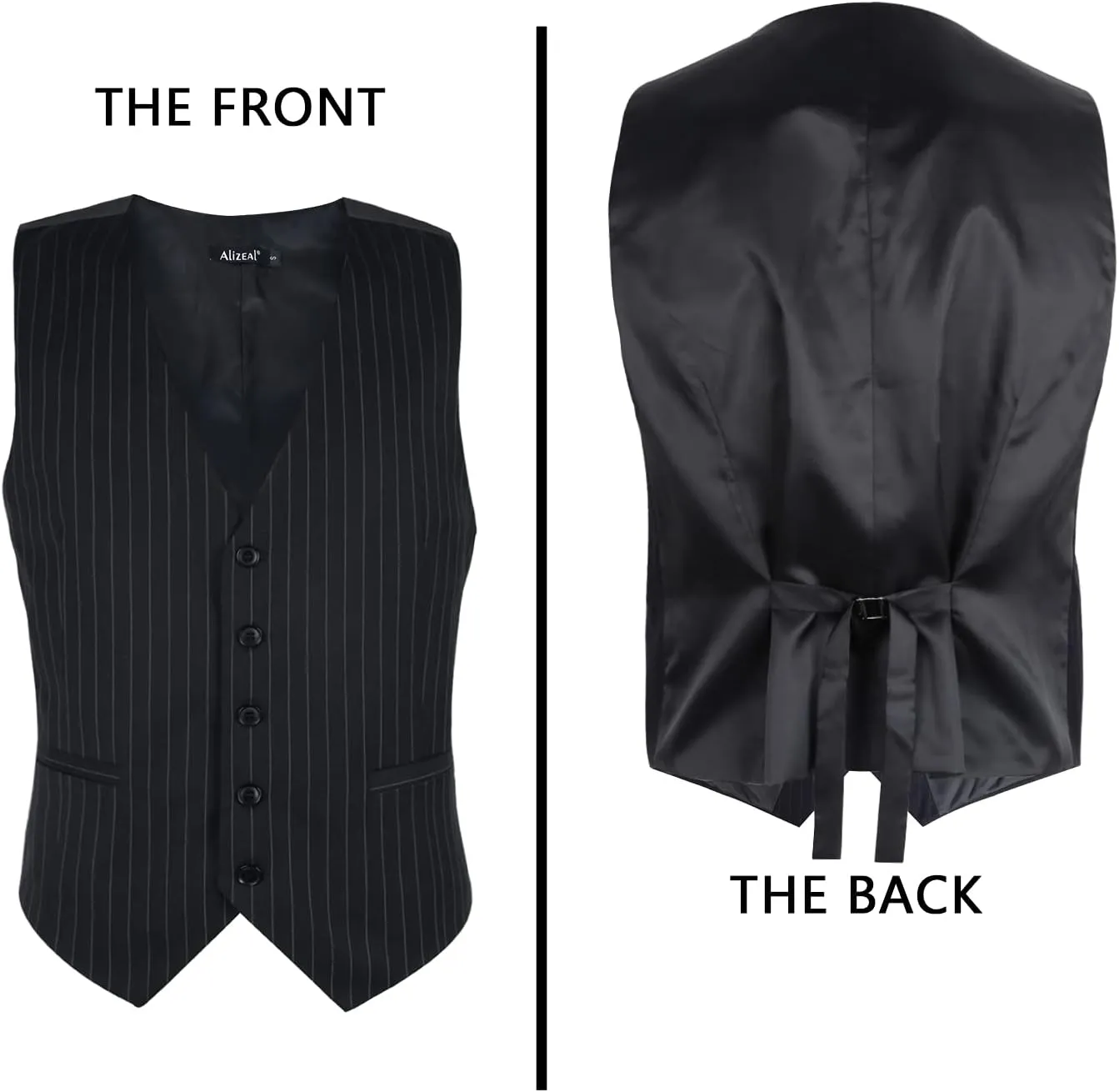 Alizeal Mens Pinstripe Business Suit Vest Formal Dress Tuxedo Waistcoat