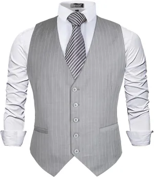 Alizeal Mens Pinstripe Business Suit Vest Formal Dress Tuxedo Waistcoat