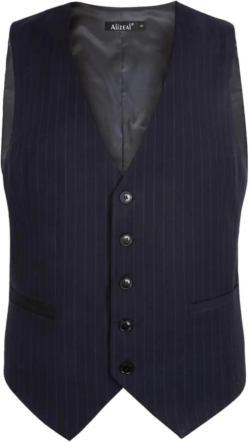 Alizeal Mens Pinstripe Business Suit Vest Formal Dress Tuxedo Waistcoat