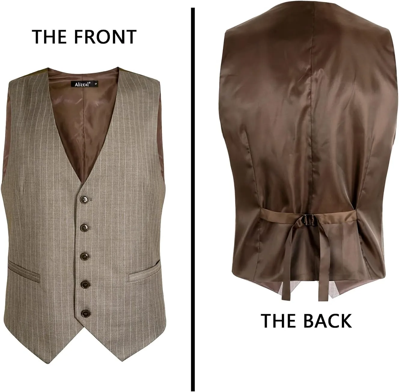 Alizeal Mens Pinstripe Business Suit Vest Formal Dress Tuxedo Waistcoat