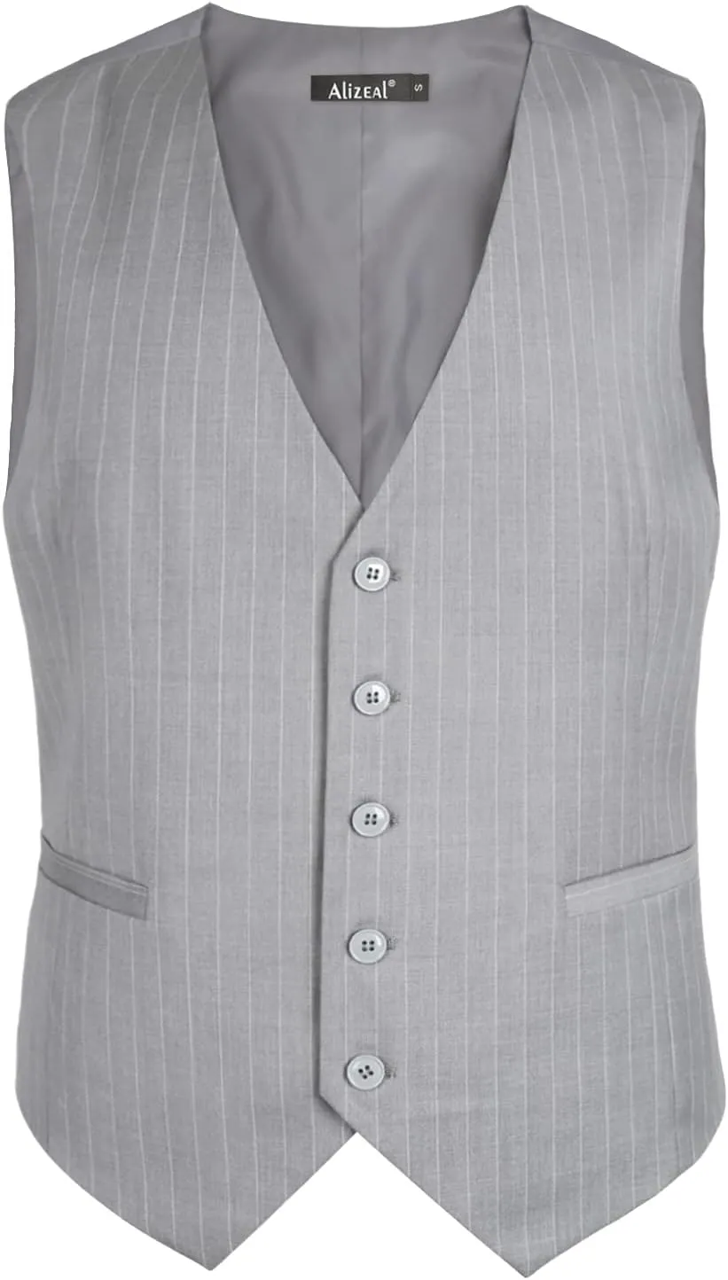 Alizeal Mens Pinstripe Business Suit Vest Formal Dress Tuxedo Waistcoat