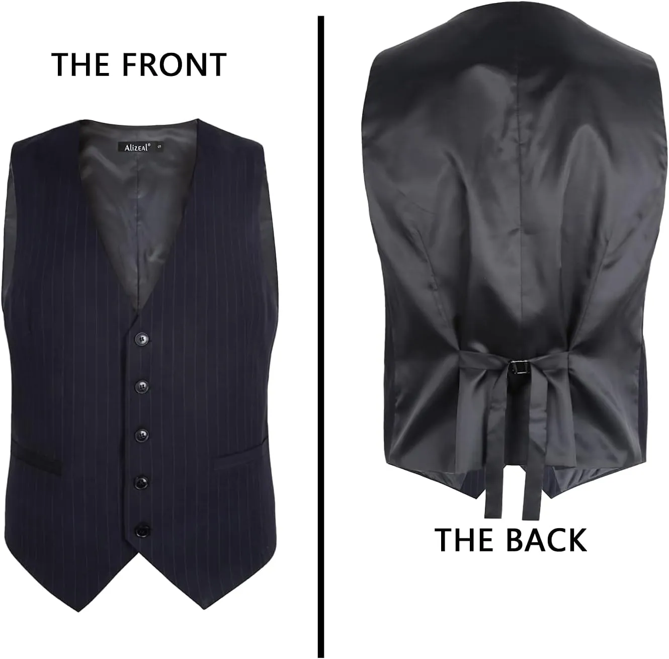 Alizeal Mens Pinstripe Business Suit Vest Formal Dress Tuxedo Waistcoat