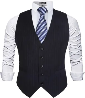 Alizeal Mens Pinstripe Business Suit Vest Formal Dress Tuxedo Waistcoat