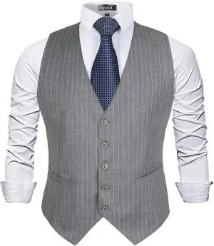 Alizeal Mens Pinstripe Business Suit Vest Formal Dress Tuxedo Waistcoat
