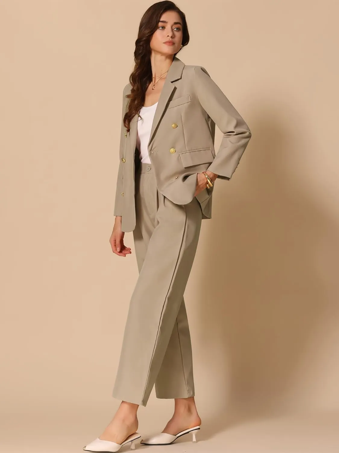 Allegra K Women's Blazer Sets Women 2 Piece Outfits Dressy Business Work Office Casual Blazer Pant Suits