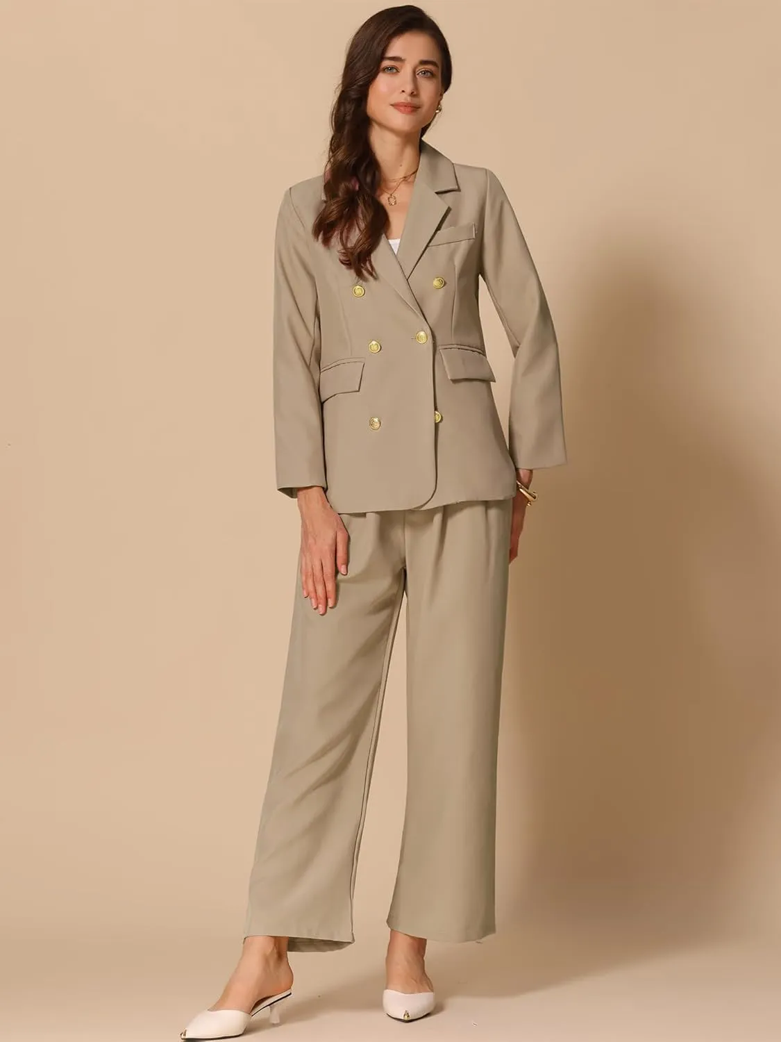 Allegra K Women's Blazer Sets Women 2 Piece Outfits Dressy Business Work Office Casual Blazer Pant Suits