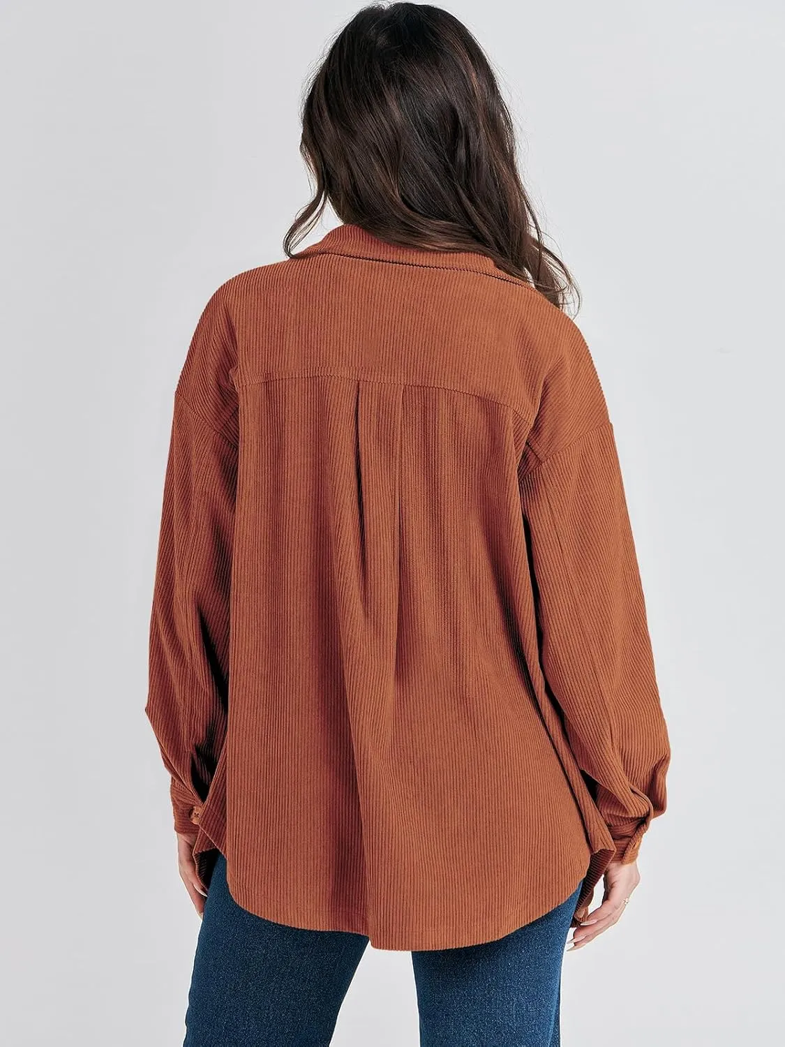 ANRABESS Womens Corduroy Shacket Button Down Shirts Oversized Long Sleeve Casual Cardigan Jacket 2025 Fall Fashion Clothes