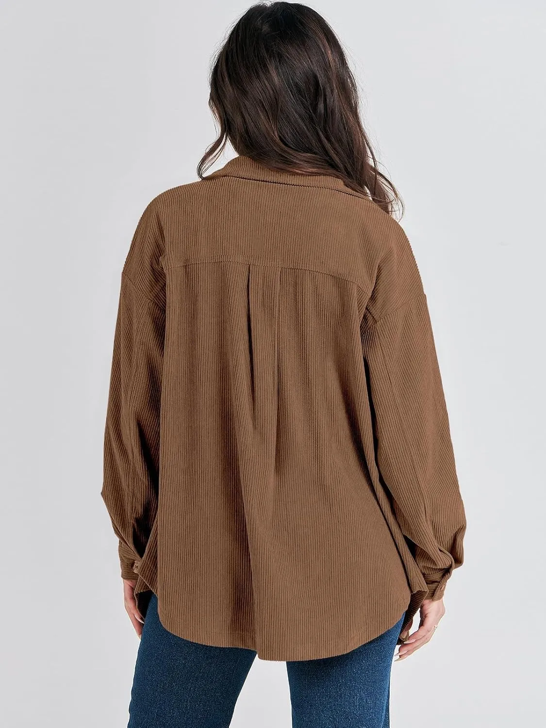 ANRABESS Womens Corduroy Shacket Button Down Shirts Oversized Long Sleeve Casual Cardigan Jacket 2025 Fall Fashion Clothes