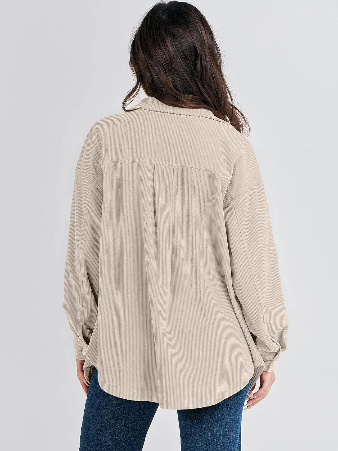 ANRABESS Womens Corduroy Shacket Button Down Shirts Oversized Long Sleeve Casual Cardigan Jacket 2025 Fall Fashion Clothes