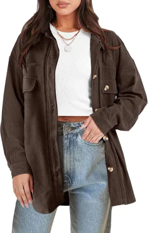 ANRABESS Womens Corduroy Shacket Button Down Shirts Oversized Long Sleeve Casual Cardigan Jacket 2025 Fall Fashion Clothes