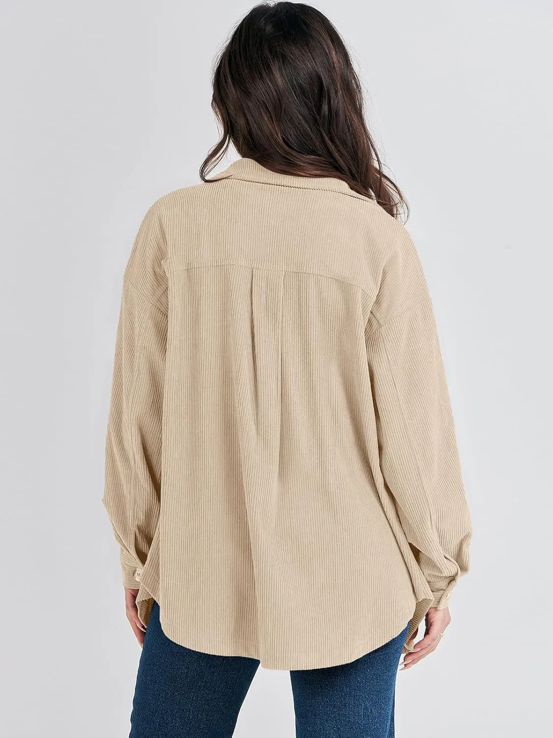 ANRABESS Womens Corduroy Shacket Button Down Shirts Oversized Long Sleeve Casual Cardigan Jacket 2025 Fall Fashion Clothes
