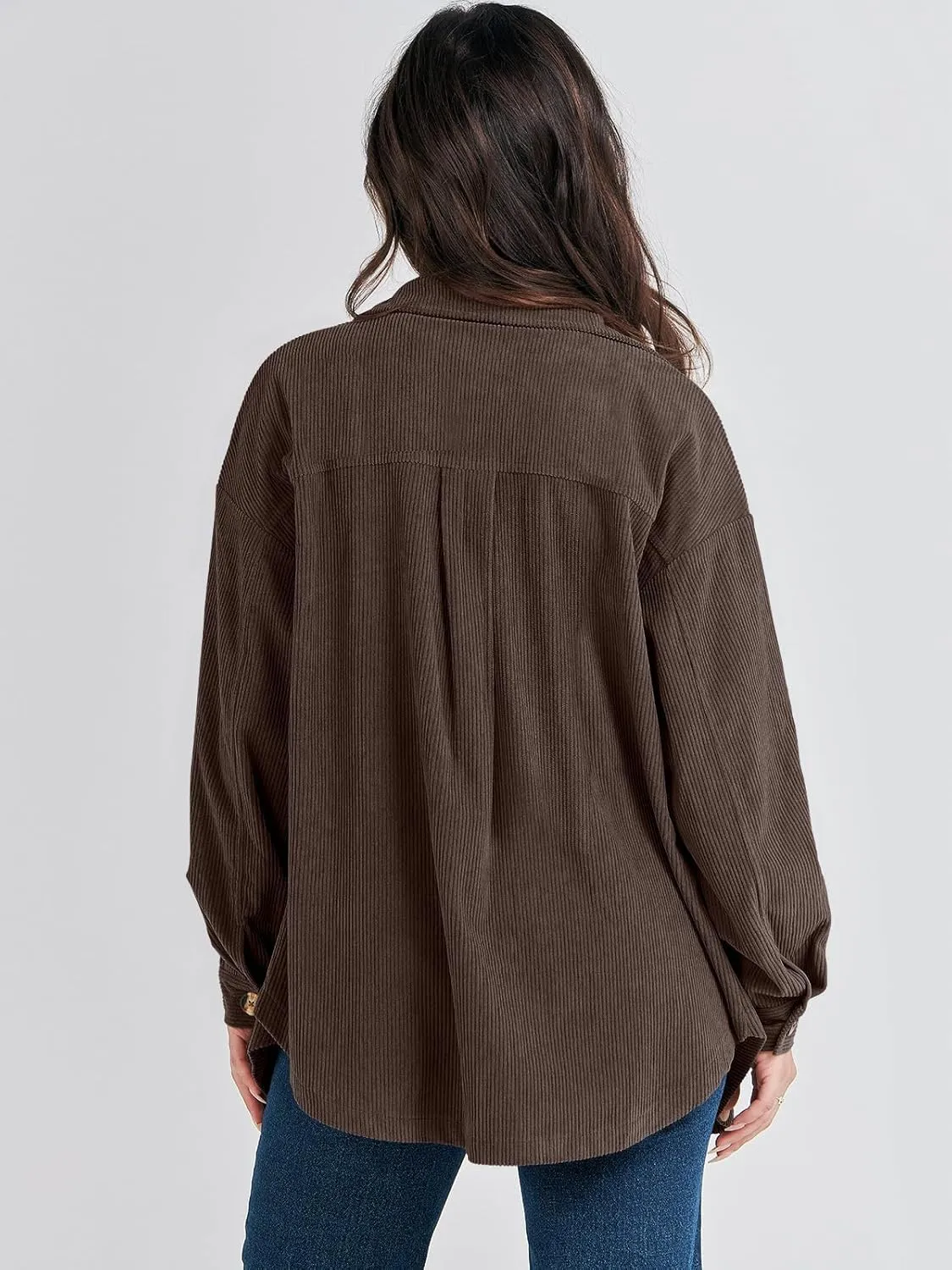 ANRABESS Womens Corduroy Shacket Button Down Shirts Oversized Long Sleeve Casual Cardigan Jacket 2025 Fall Fashion Clothes