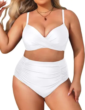 Aqua Eve Women Plus Size Underwire Bikini Two Piece Swimsuit High Waisted Tummy Control Bathing Suit