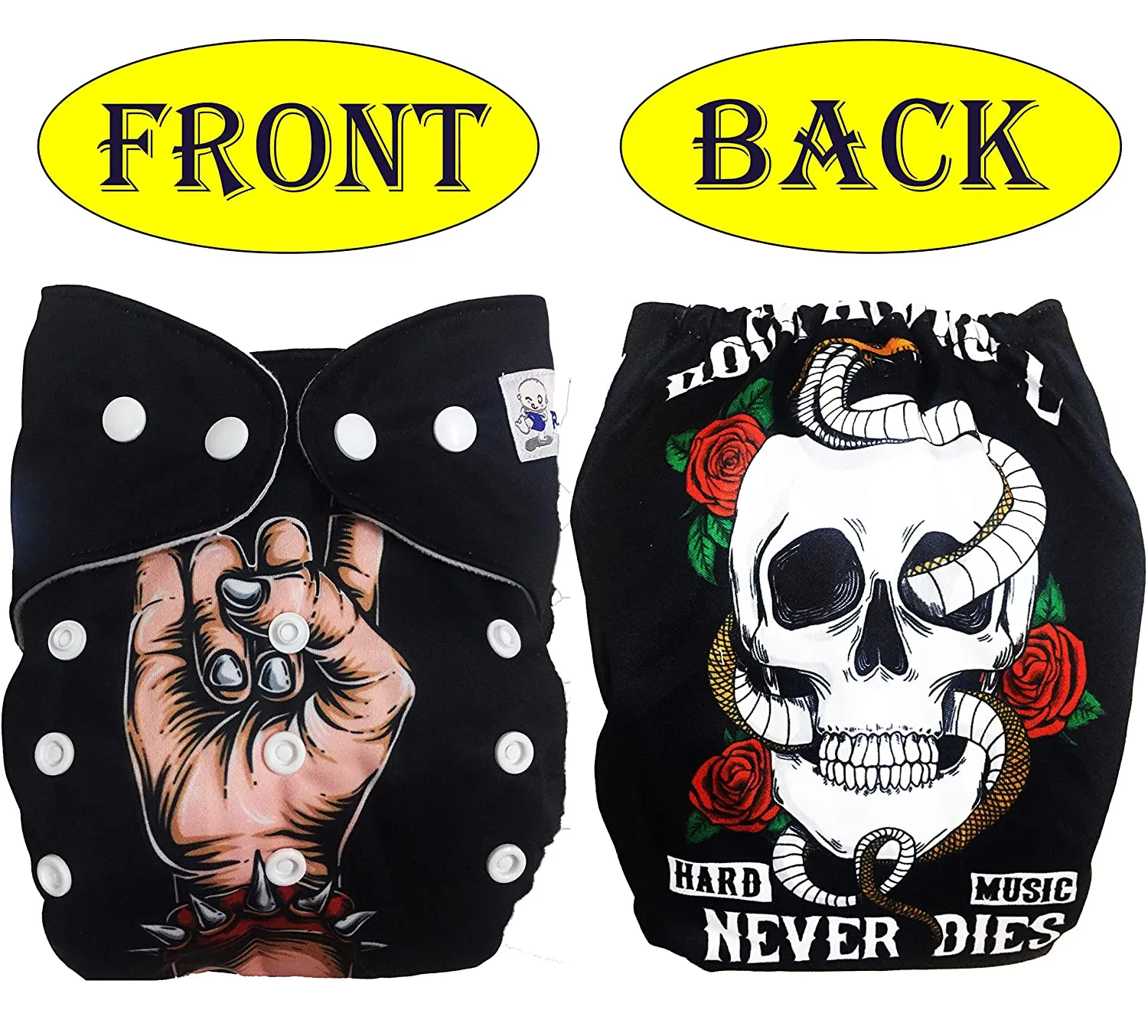 Babymoon 1 Cloth Diaper with 5Layers Grey Insert Premium Adjustable Reusable Cloth Diaper (Skull)