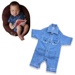 Babymoon Newborn Photography Props | Baby Photoshoot Props | Costume | Romper | Baby Props for Photoshoot | Denim Romper | Blue