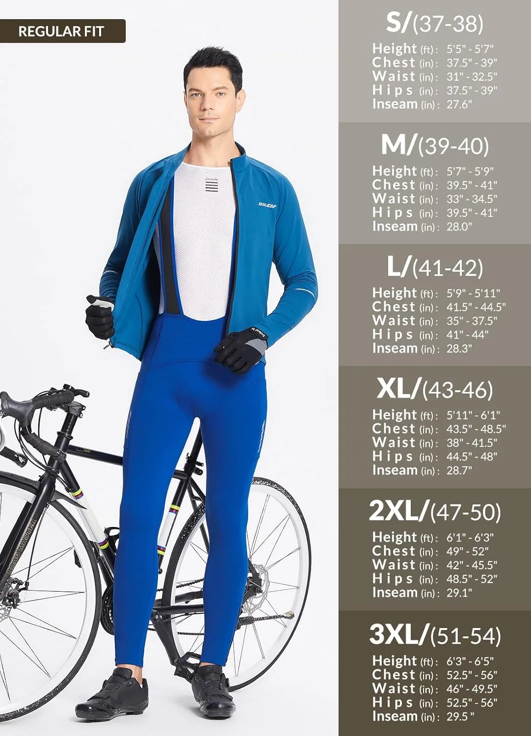 baleaf Men's Winter Cycling Bib Pants 4D Padded Thermal Water Resistant Bike Tights Cold Weather Warm Pockets