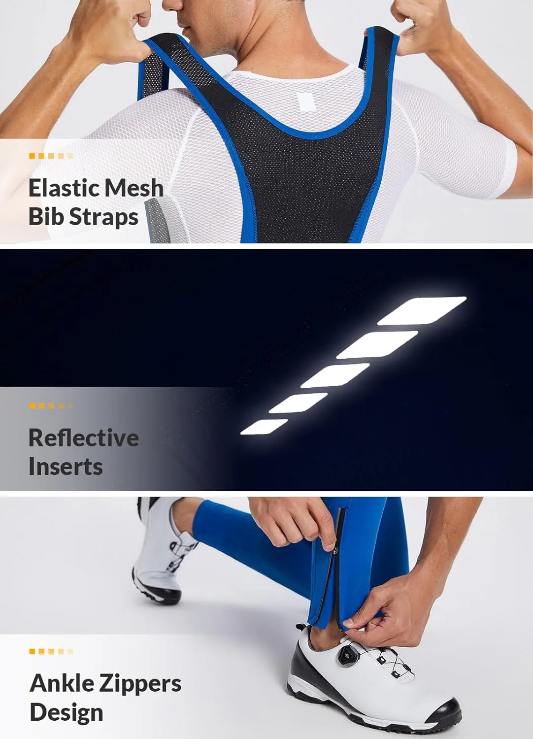 baleaf Men's Winter Cycling Bib Pants 4D Padded Thermal Water Resistant Bike Tights Cold Weather Warm Pockets