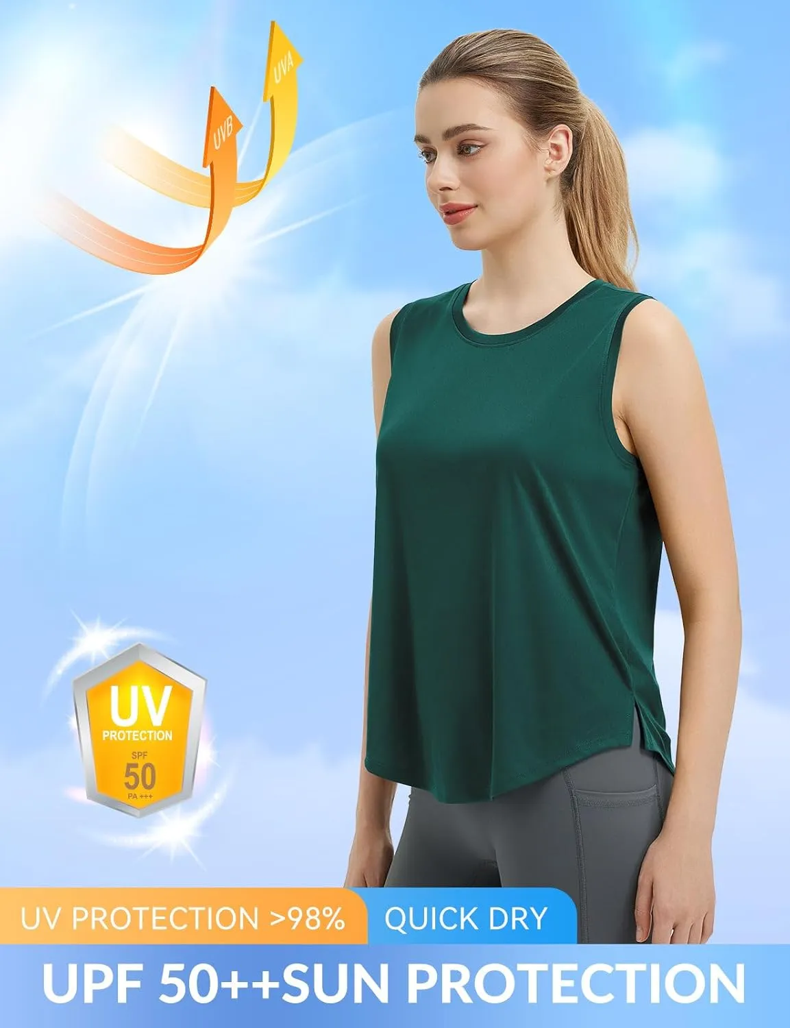baleaf Women's Sleeveless Workout Tank Tops Loose Running Athletic Top Racerback Tennis Exercise Yoga Flowy Shirts