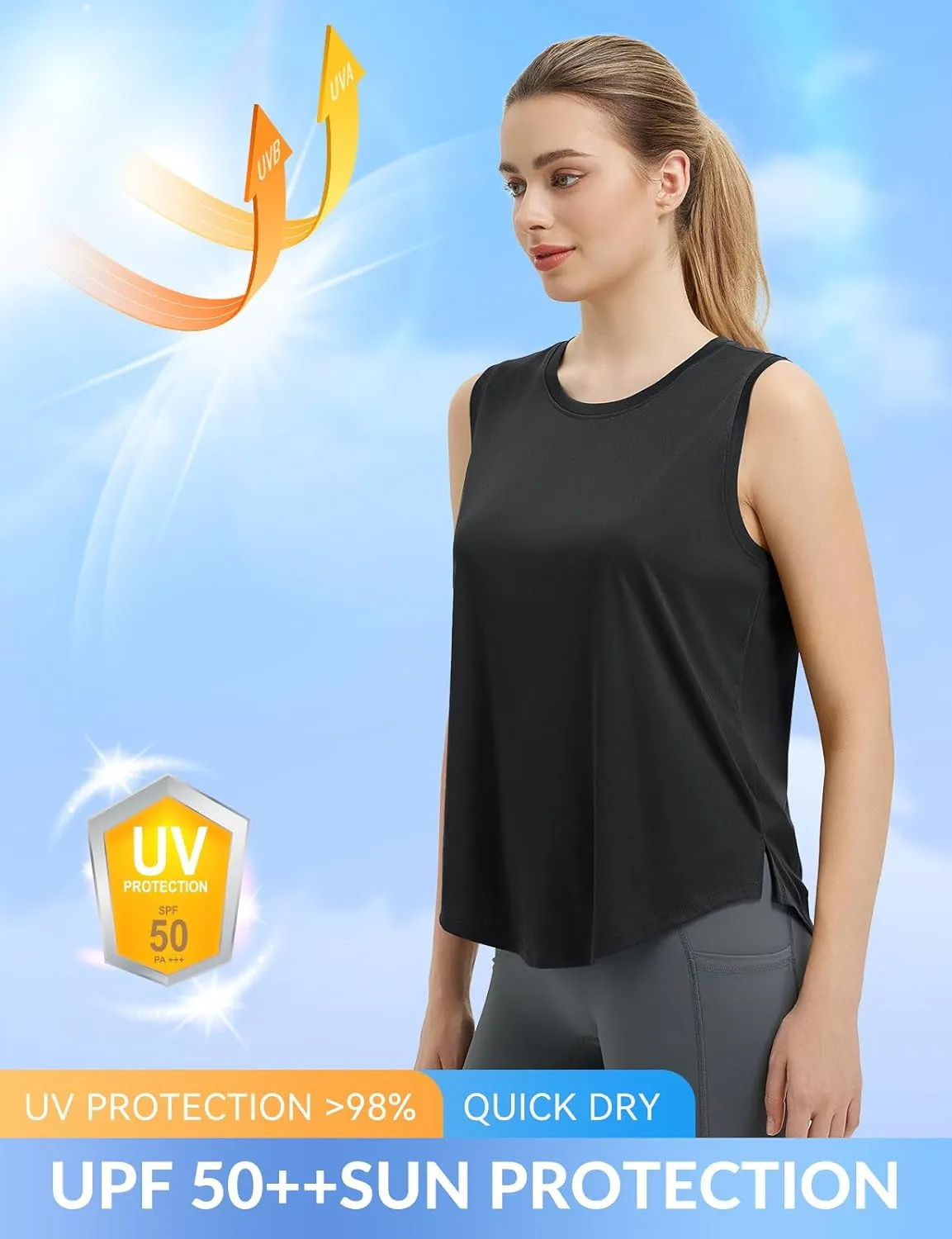 baleaf Women's Sleeveless Workout Tank Tops Loose Running Athletic Top Racerback Tennis Exercise Yoga Flowy Shirts